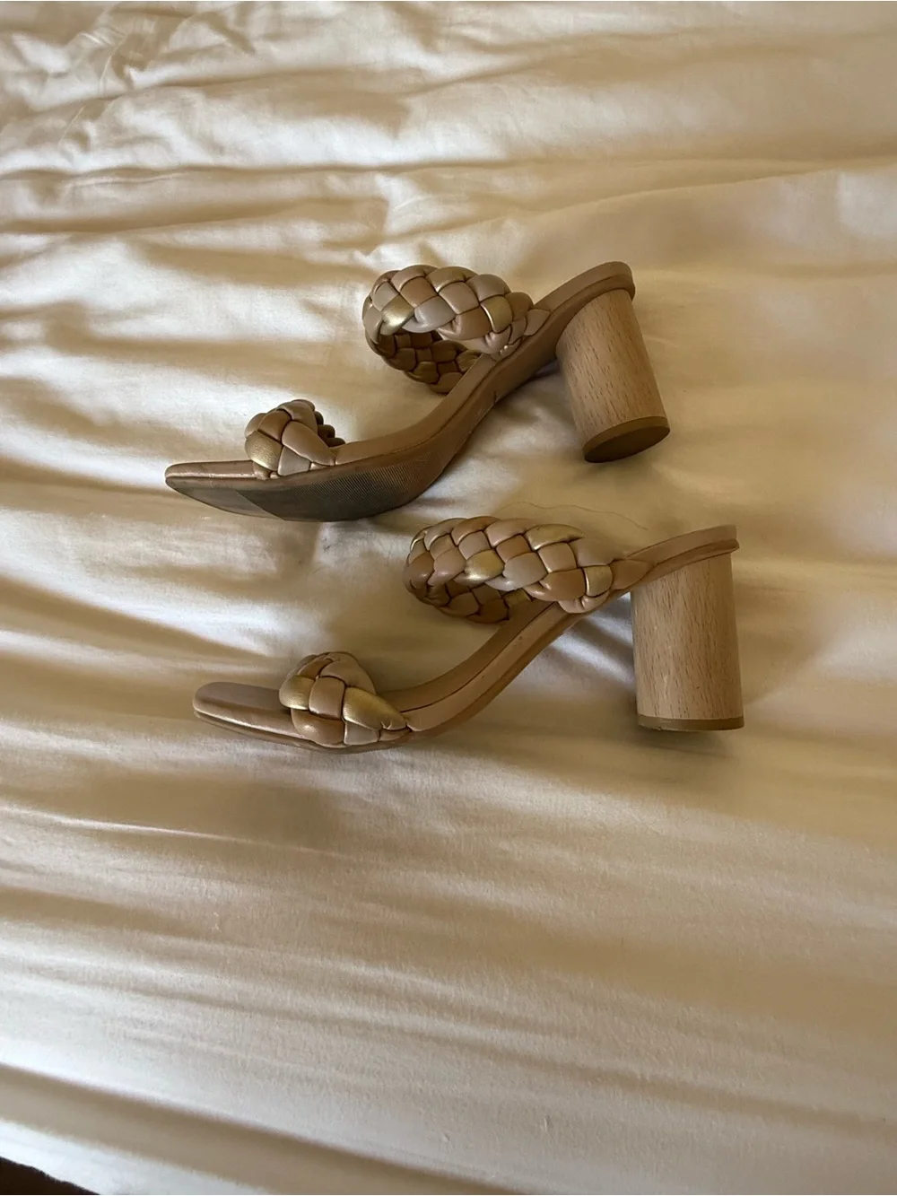 Braided Double-Strap Heeled Sandals - Taupe